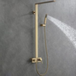 Exposed Brushed Gold Wall-Mount Rain Shower Set with Hand Shower｜Homary DE