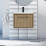 Livora 600mm Natural Oak Wall Hung 1 Drawer Vanity Unit with Optional Basin & Various Handles